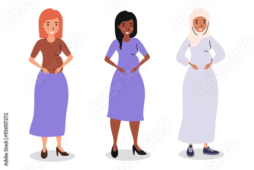 Diverse women in modest attire standing together smiling and sharing a warm moment of friendship