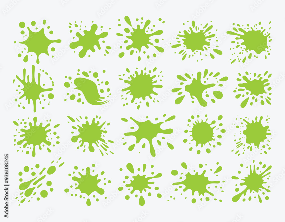 A collection of Green slime splats for artwork compositions 