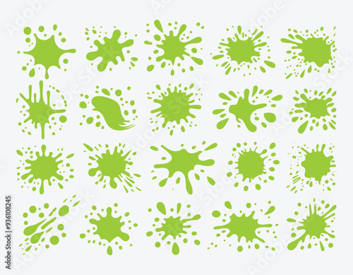 A collection of Green slime splats for artwork compositions 