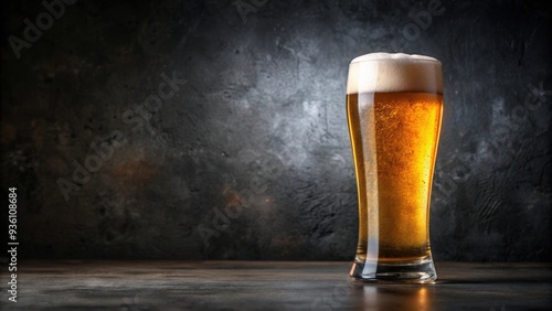 Fresh and cold beer in a glass on a dark background