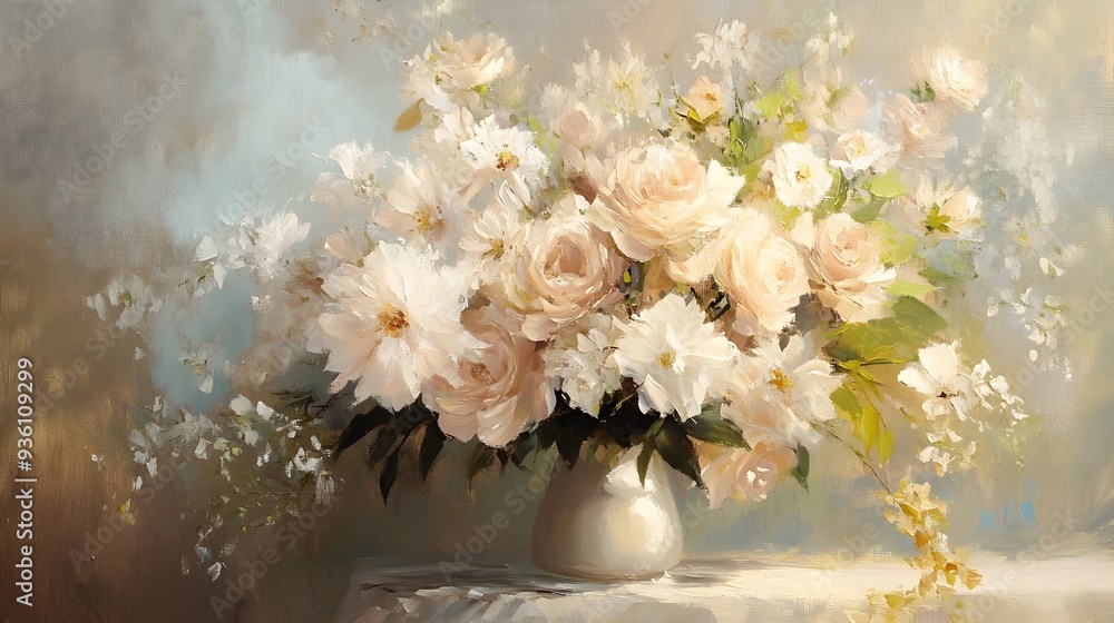 Captivating Floral Bouquet of Luminous Petals in a Tranquil Still Life Painting Captivating Floral Bouquet of Luminous Petals in a Tranquil Still Life Painting
