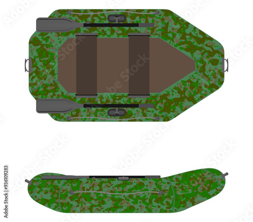 inflatable rubber boat for fishing and tourism flat style vector illustration isolated on white background