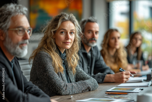 Confident Businesswoman Leading Creative Meeting with Team in Modern Office