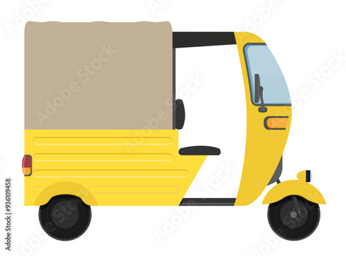 motor rickshaw tuk-tuk indian taxi transport flat style vector illustration isolated on white background
