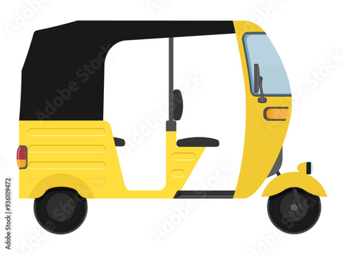 motor rickshaw tuk-tuk indian taxi transport flat style vector illustration isolated on white background