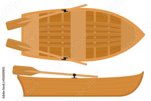 wooden boat top view flat style vector illustration isolated on white background