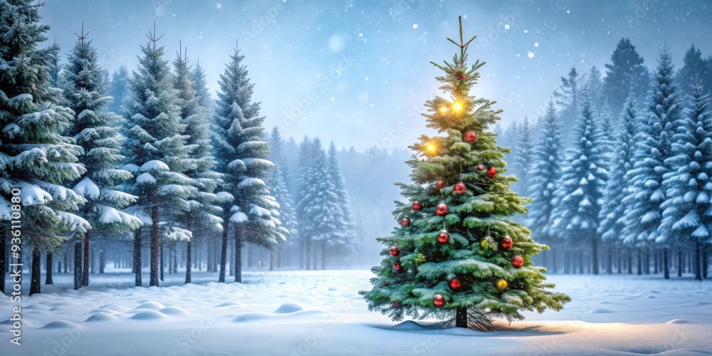Christmas tree in a snowy pine forest Christmas tree in a snowy pine forest