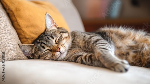 Wallpaper Mural Sleeping Tabby Cat on a Couch Torontodigital.ca