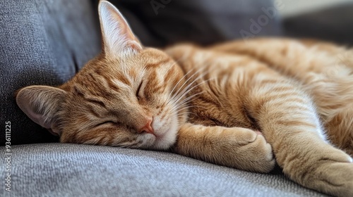 Sleeping Ginger Cat on a Couch