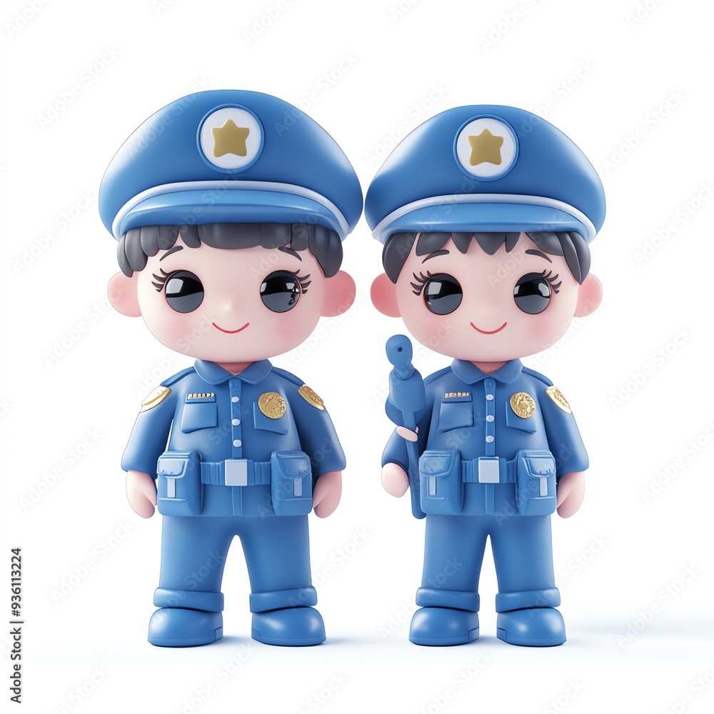 Cute cartoon police officers in blue uniform, perfect for various design projects and children's illustrations. Cute cartoon police officers in blue uniform, perfect for various design projects and children's illustrations.