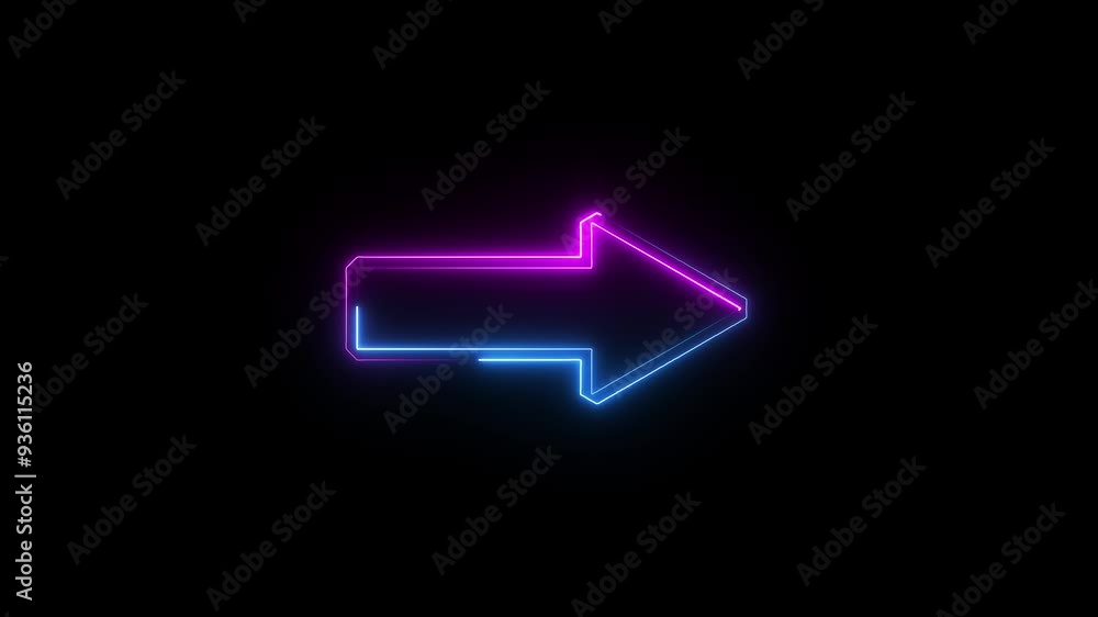 Neon right directional arrow icon animation on background . Neon right directional arrow icon animation on background .