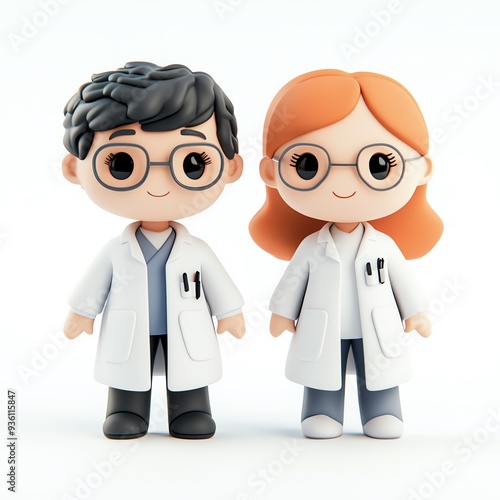 Cute cartoon doctors standing together, showcasing diversity in the medical field, perfect for health-related projects.