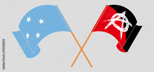 Crossed and waving flags of Micronesia and Anarchy