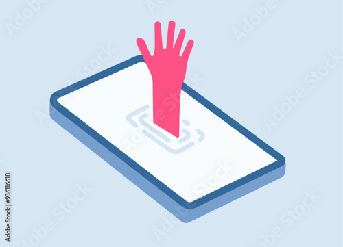 Smartphone addiction hand drowning illustration