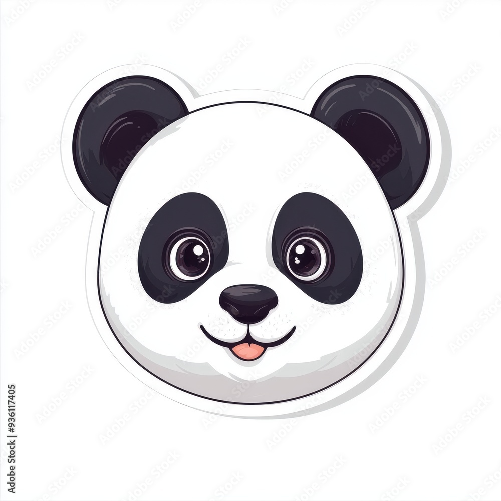 Sticker of a cute panda's head with round ears, flat vector illustration, on white background, digital sticker, clipart -