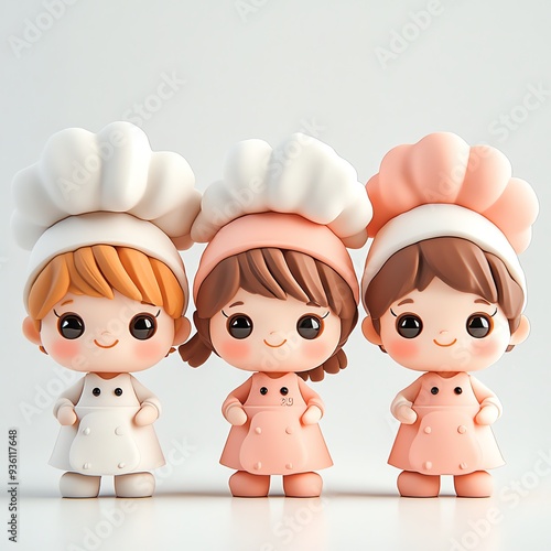 Charming trio of cute chef figurines, perfect for kitchens, bakeries, or children's decor, enhancing culinary creativity and joy.