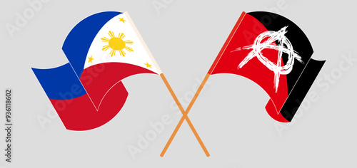 Crossed and waving flags of the Philippines and Anarchy