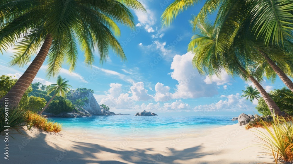 Tropical Paradise Beach with Palm Trees and Turquoise Water Tropical Paradise Beach with Palm Trees and Turquoise Water