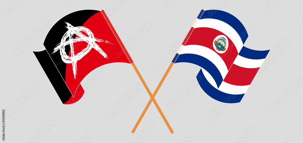 Crossed and waving flags of Anarchy and Costa Rica Crossed and waving flags of Anarchy and Costa Rica