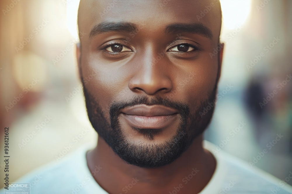 A close-up portrait of a young black man wearing a casual t-shirt, with a blurred background. A close-up portrait of a young black man wearing a casual t-shirt, with a blurred background.