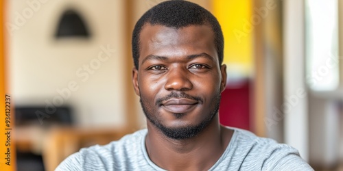 A close-up portrait of a young black man wearing a casual t-shirt, with a blurred background.