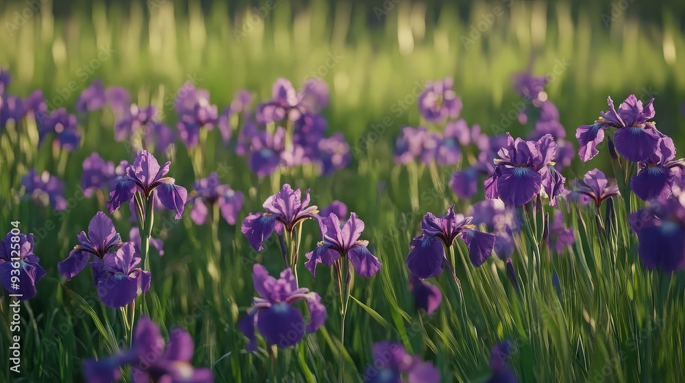Purple Iris Flowers in a Field Purple Iris Flowers in a Field