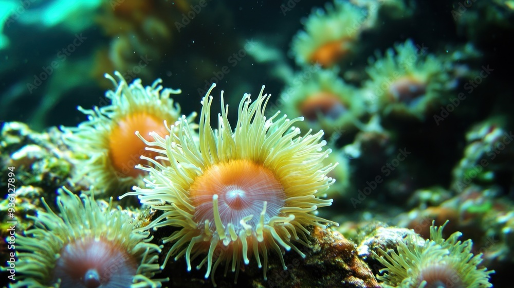 Close-up of Colorful Sea Anemones in an Aquarium Close-up of Colorful Sea Anemones in an Aquarium