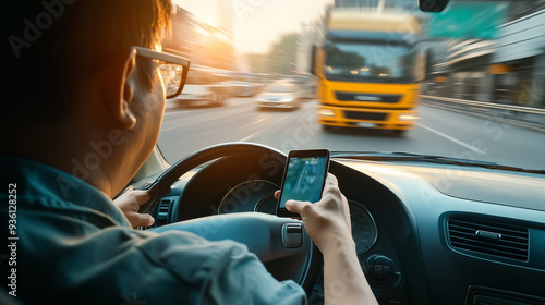 Driver using smartphone while driving.