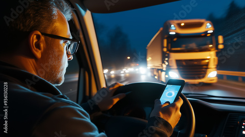 Driver using smartphone while driving.