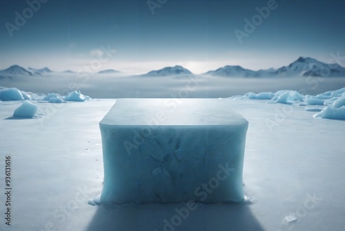 Empty ice table photo for product with a north pole background, intricate, autentic background photo