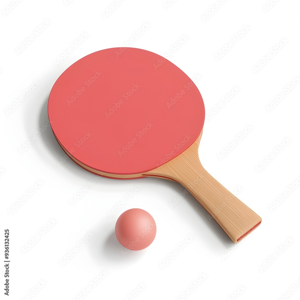 Vibrant 3D Animation of Isolated Table Tennis Paddle and Ball on Plain White Background Vibrant 3D Animation of Isolated Table Tennis Paddle and Ball on Plain White Background