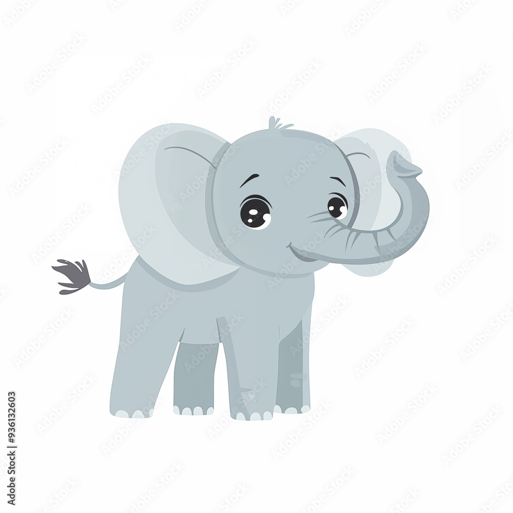 Naklejka premium Сartoon flat illustration cute baby elephant standing side view naive style on white background 