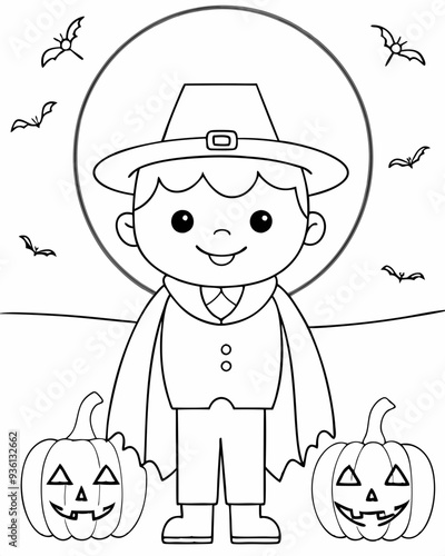 Halloween celebration coloring page illustration