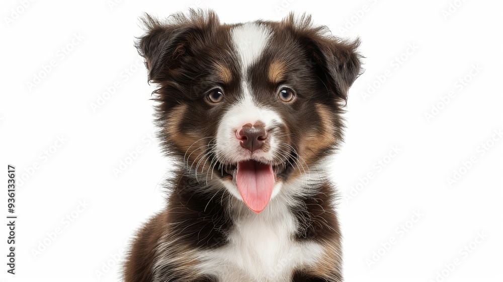 Welsh puppy sitting with a joyful wink, panting on a white backdrop Welsh puppy sitting with a joyful wink, panting on a white backdrop