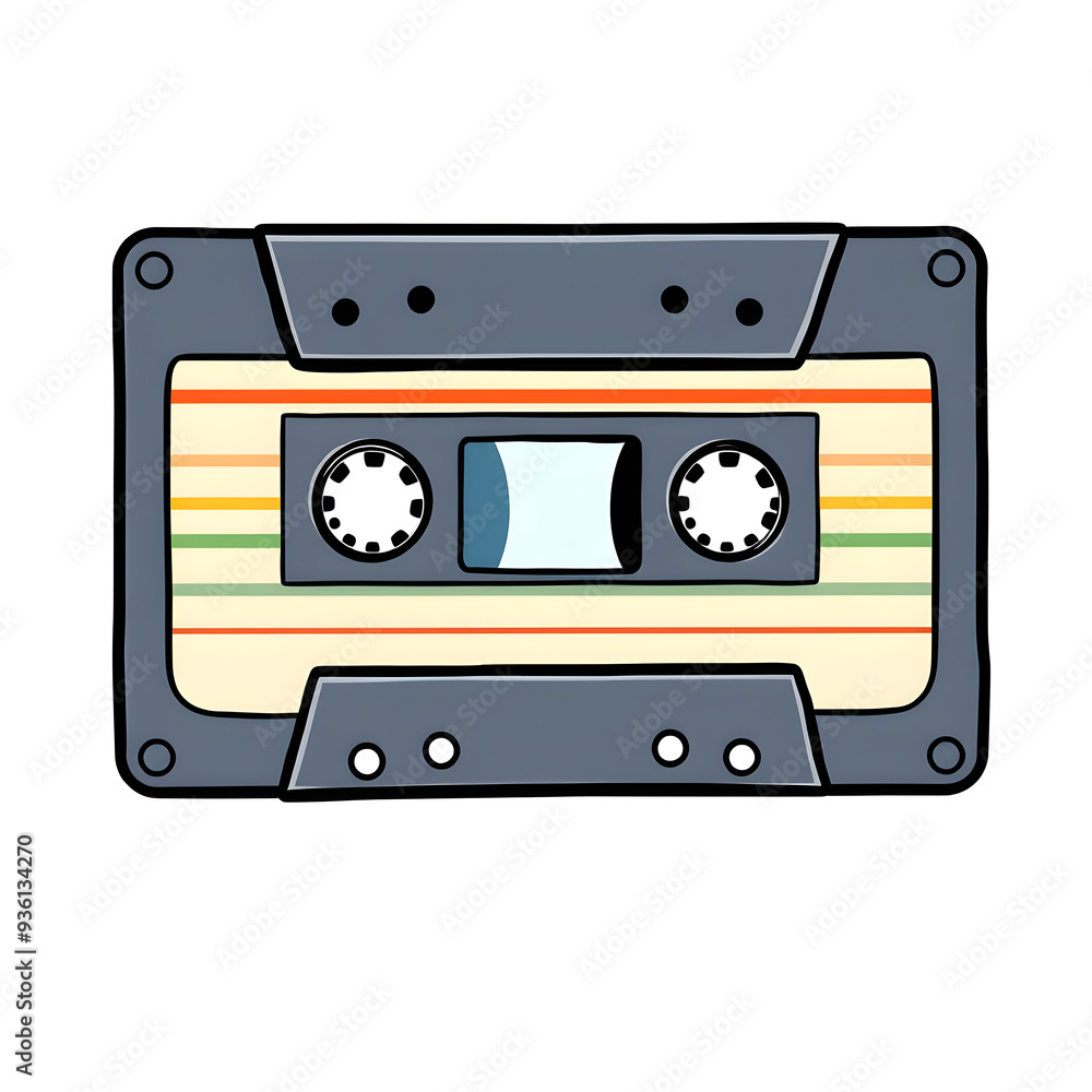 Cassette tape cartoon style icon illustration on white background. Generative AI Cassette tape cartoon style icon illustration on white background. Generative AI