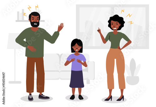 Illustration of couple yelling and pointing at each other