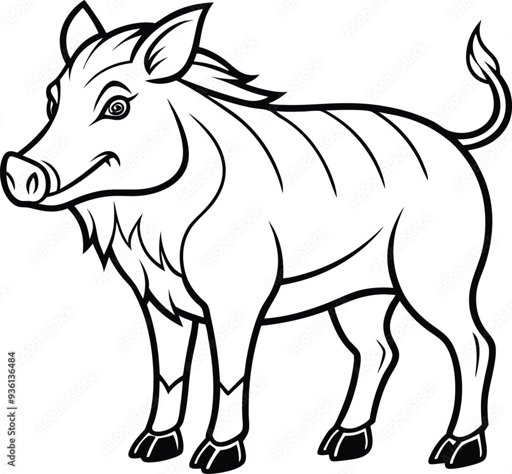 Wild Boar outline illustration art, smooth line art like silhouette on white background. Wild Boar outline illustration art, smooth line art like silhouette on white background.