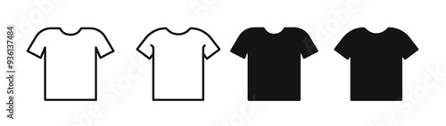 T-shirt icon set. Unisex apparel vector symbol in black filled and outlined style