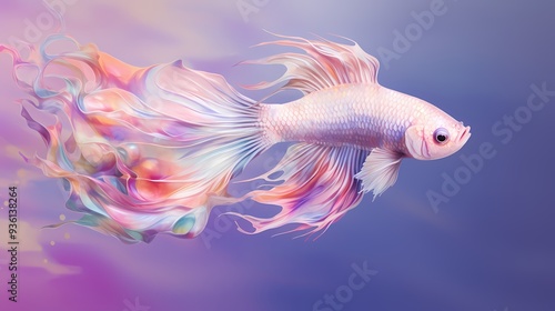 A stunning piece of art featuring a graceful aquatic fish with vibrant, flowing fins.