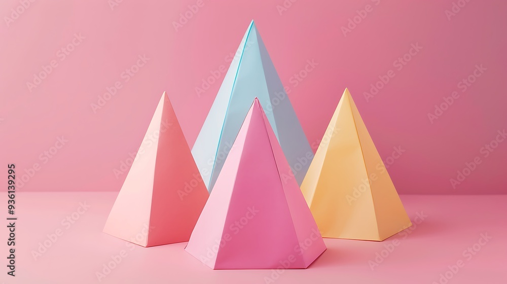 3D pastel pyramid paper craft on a pink background 8k 3D pastel pyramid paper craft on a pink background 8k
