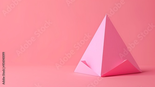 3D pink pyramid paper craft on a pink background 8k