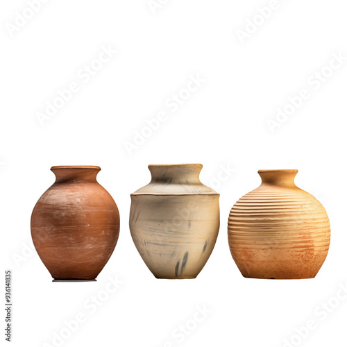 3 clay pots transparent background