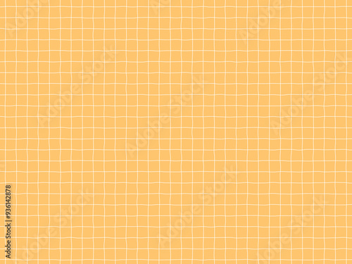 白い手描き線の方眼紙のシンプルな背景イラスト素材（黄色）