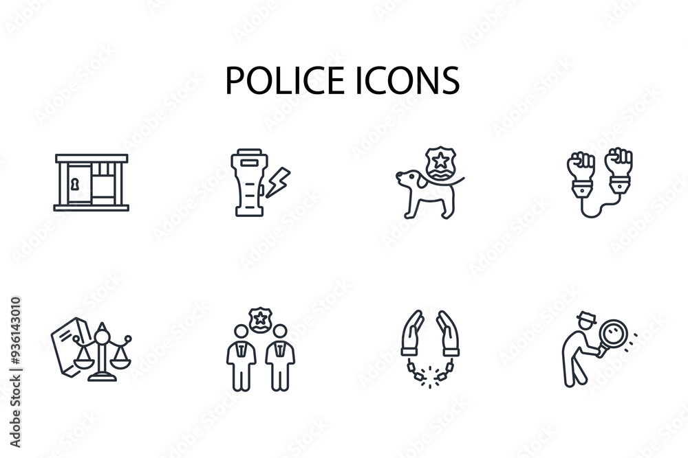 Police icon set.vector.Editable stroke.linear style sign for use web design,logo.Symbol illustration. Police icon set.vector.Editable stroke.linear style sign for use web design,logo.Symbol illustration.