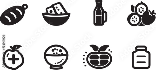 A simple vector icon set featuring a balanced nutrition, micronutrients, diet tracking, and nutrition facts