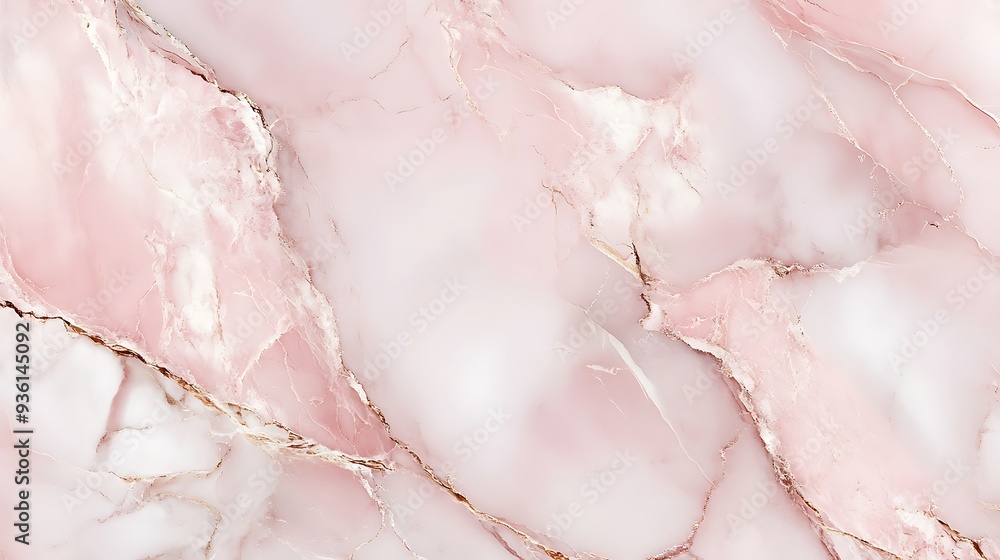 A close-up of a beautiful pink marble surface with white and gold veins running through it. A close-up of a beautiful pink marble surface with white and gold veins running through it.