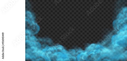 Vector of realistic blue clouds with blank space on grey checkered background