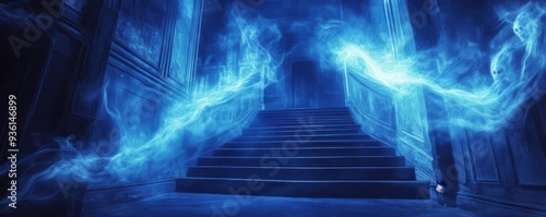 Wallpaper Mural Spooky Halloween night haunted tales with ghostly figures drifting through a dark forest, captured in eerie lighting, Creepy, Cool Tones, Atmospheric Torontodigital.ca