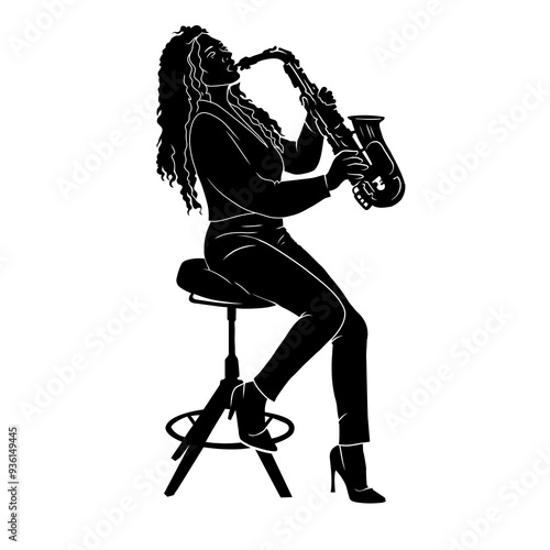 Canvas Print Silhouette of a woman playing saxophone.