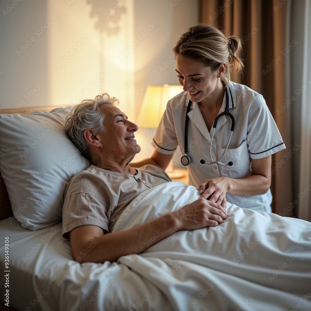 Obraz premium Caregiver Tucking Alzheimer's Patient in Bed